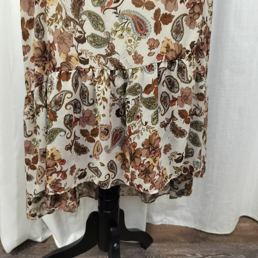 Antropologie Drew Brown Paisley Floral Wrap Dress Size M Flutter‎ Sleeves Hi Lo - Picture 3 of 16